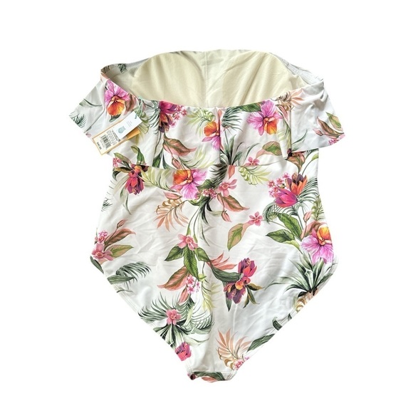 Kona Sol Women's Bandeau Flounce Front Ruched Full Coverage One Piece Swimsuit - Picture 4 of 7